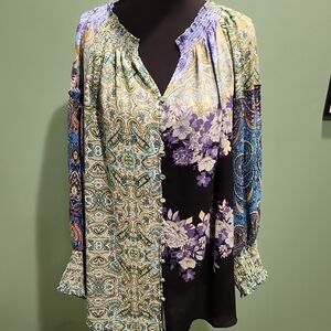 Rose & Olive Multicolor Floral Patchwork Blouse